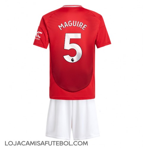 Camisa de Futebol Manchester United Harry Maguire #5 Equipamento Principal Infantil 2024-25 Manga Curta (+ Calças curtas)